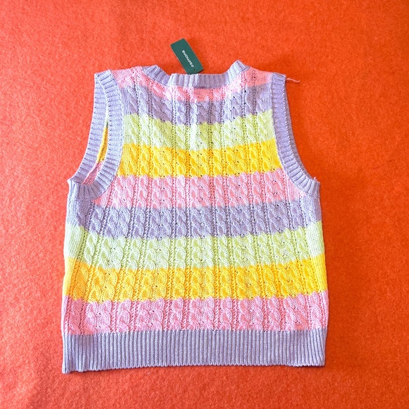Boho pastel colourful cable knit cotton V-neck vest made in Italy NWT - Picture 7 of 7